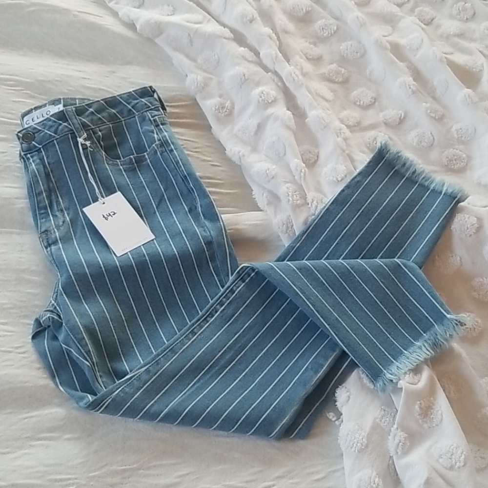 Cello Straight and Narrow Frayed Pinstripe Pant